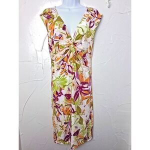 Tropical Floral Baby Doll Midi Dress Size XL Tiki Palm Travel Beach Vacation